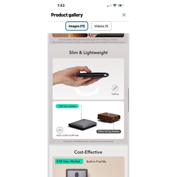 ESR Geo Wallet Built-in Apple Find My RFID Blocking Carbon Fiber Black Bifold - Picture 5 of 12
